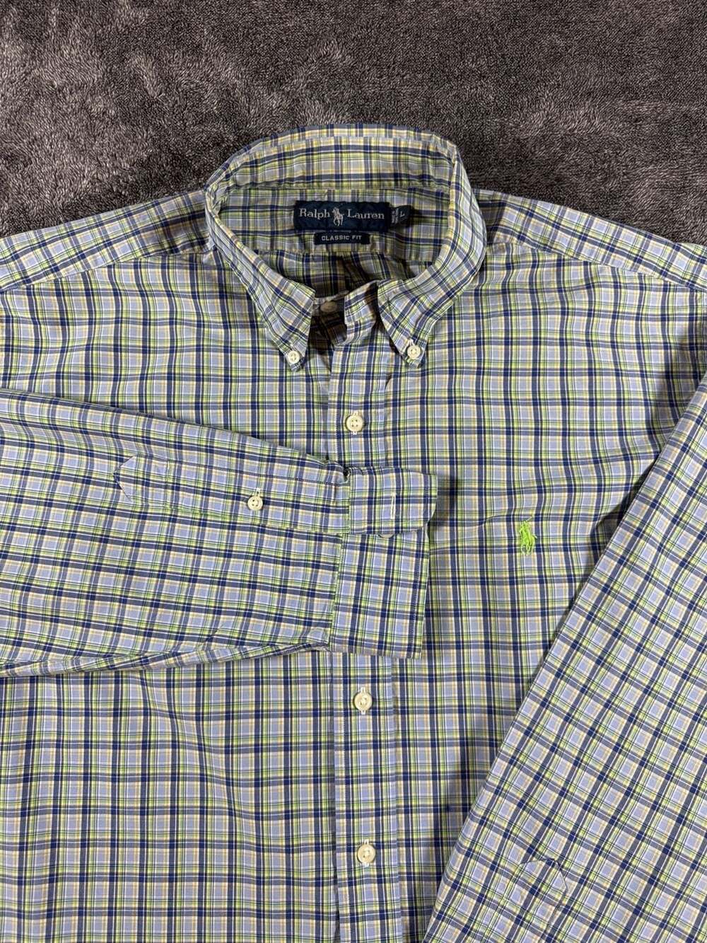 Ralph Lauren Button Down Shirt Size L Blue Green Plaid Classic Fit